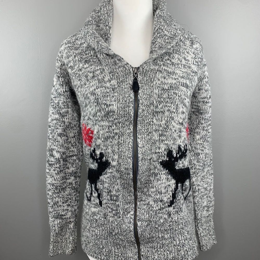 Telluride gray full zip reindeer sweater, Medium